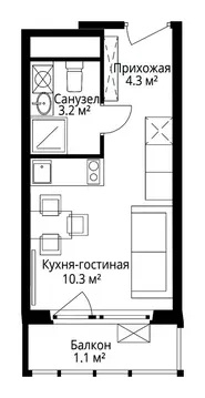 Квартира-студия: деревня Сапроново, микрорайон Купелинка, 4 (18.9 м)