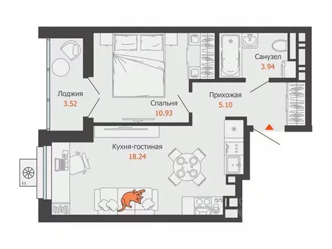 1-к кв. Удмуртия, Ижевск ул. Холмогорова, 121 (40.0 м)