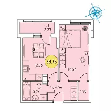 2-к кв. Архангельская область, Архангельск Котласская ул., 30 (38.76 ...