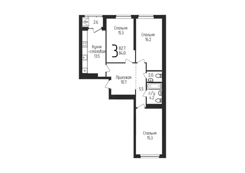 3-к кв. Башкортостан, Уфа ул. Бородинская, 19 (84.0 м)