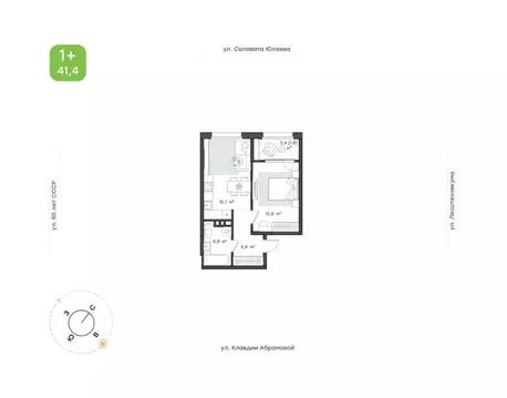 1-к кв. Башкортостан, Уфа Бионика Парк жилой комплекс, 1 (41.4 м)