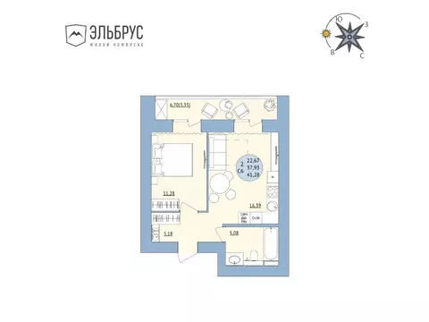 2-к кв. Башкортостан, Уфа Кавказская ул., 24 (41.28 м)