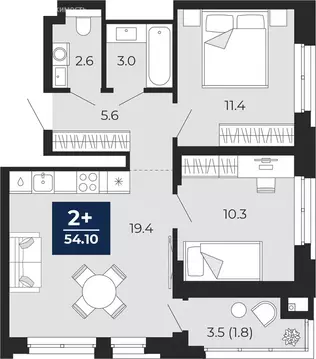 2-комнатная квартира: Тюмень, проезд Капитана Куликова, 5 (55.8 м)