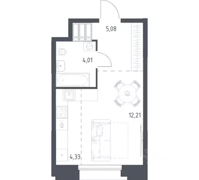 Квартира, студия, 25.63 м