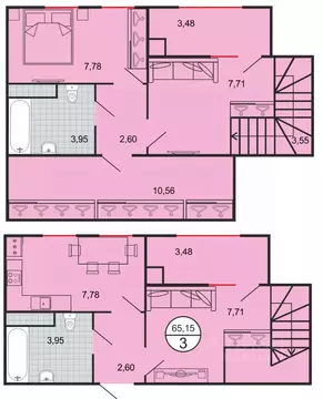 3-к кв. Ставропольский край, Ставрополь № 15 мкр,  (65.15 м)
