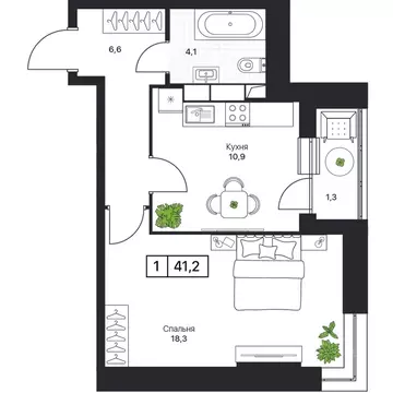 1-к кв. Московская область, Пушкино Пушкино Град жилой комплекс (41.0 ...