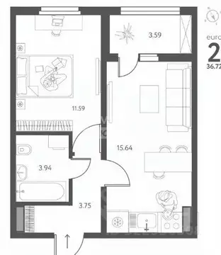 1-к кв. Липецкая область, Липецк ул. Перова, 1 (36.72 м)