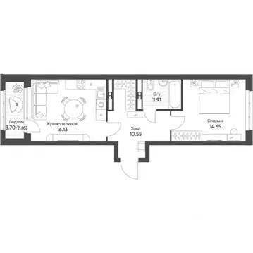 1-к кв. Свердловская область, Екатеринбург бул. Вдохновения, 4 (46.8 ...