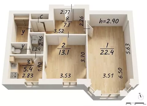 2-к кв. Московская область, Королев ул. Грабина, 19/1 (57.0 м)