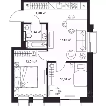 2-к кв. Владимирская область, Киржач ул. Свердлова, 10А (48.5 м)