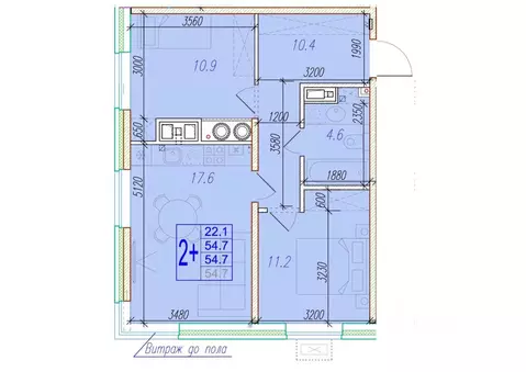 2-к кв. Астраханская область, Астрахань ул. Трофимова, 10 (54.7 м)