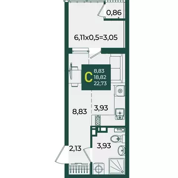 Квартира-студия: Краснодар, микрорайон Образцово (22.73 м)