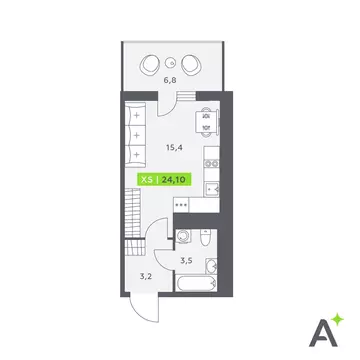 Квартира-студия: Кудрово, Солнечная улица, 4 (24.1 м)