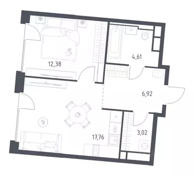 1-к кв. Москва Квартал на воде жилой комплекс, к5 (44.69 м)