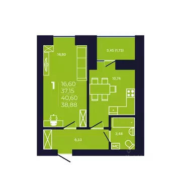 1-к кв. Башкортостан, Уфа ул. Михаила Зайцева, 6 (39.2 м)