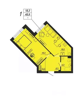 1-к кв. Свердловская область, Екатеринбург ул. Блюхера, 93 (47.8 м)