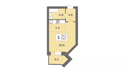 1-к кв. Башкортостан, Уфа Дагестанская ул., лит13 (33.3 м)