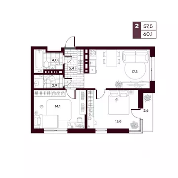 2-к кв. Тюменская область, Тюменский муниципальный округ, д. Дударева ...