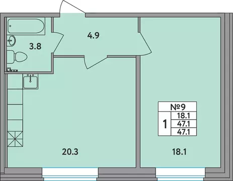 1-комнатная квартира: Новое Девяткино, Главная улица, 2 (47.1 м)