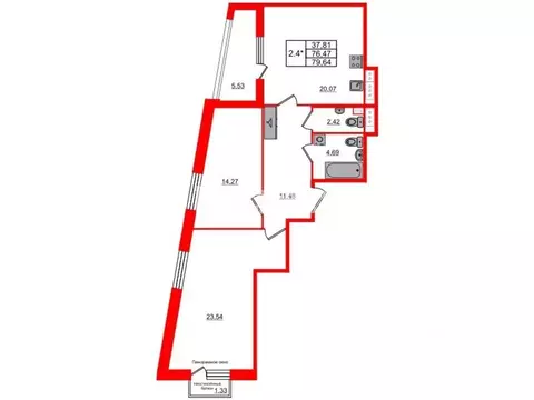 2-к кв. Санкт-Петербург Парашютная ул., 71к2 (74.6 м)