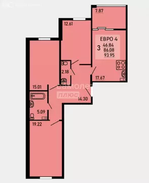 3-комнатная квартира: Липецк, Студёновская улица, 23Б (93.95 м)