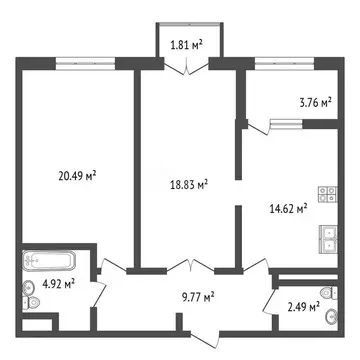 2-комнатная квартира: Дубна, район Большая Волга (76.62 м)