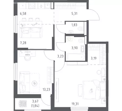 2-комнатная квартира: Уфа, улица Минигали Губайдуллина, 8к9 (65.7 м)