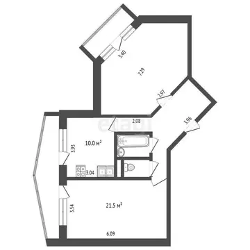 Квартира, 2 комнаты, 72.5 м
