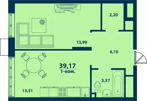 1-к кв. Башкортостан, Уфа ул. Ивана Спатара, 14 (39.17 м)