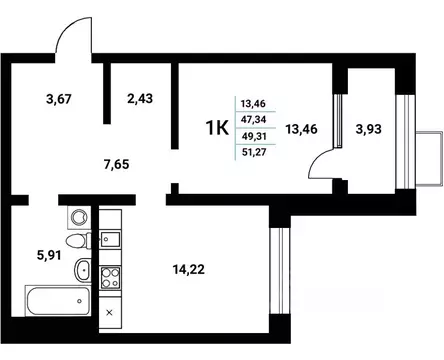 1-к кв. Воронежская область, Воронеж наб. Чуева, 7 (49.31 м)