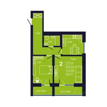 2-к кв. Башкортостан, Уфа ул. Майора Доставалова, 7 (54.3 м)