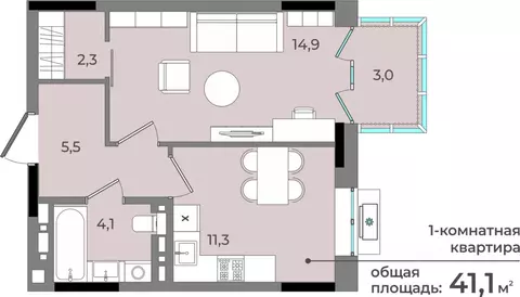 1-к кв. Удмуртия, Ижевск ул. Имени В.С. Тарасова, 6 (41.1 м)