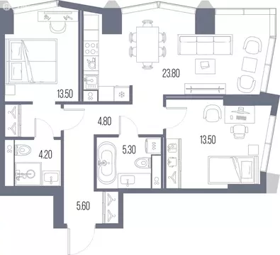 2-комнатная квартира: Москва, ЖК Северный Порт (70.7 м)