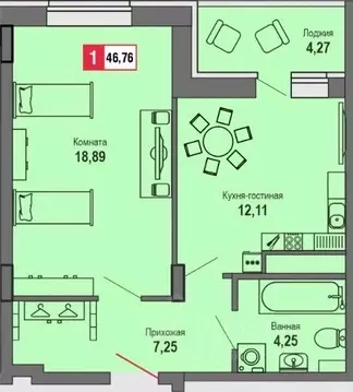 1-к кв. Тверская область, Тверь Оснабрюкская ул., 22к1 (46.76 м)