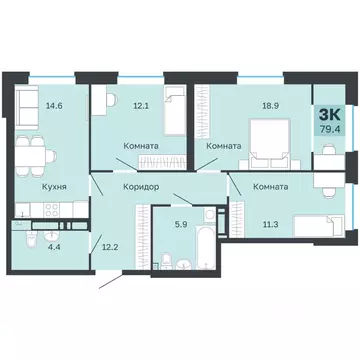3-к кв. Пермский край, Пермь Парковый просп., 24 (79.4 м)