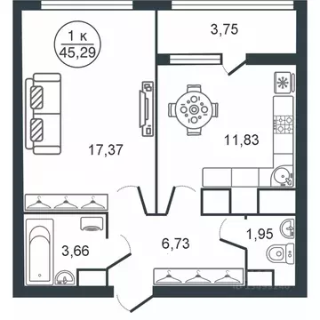 1-к кв. Тверская область, Тверь Южный мкр,  (45.29 м)