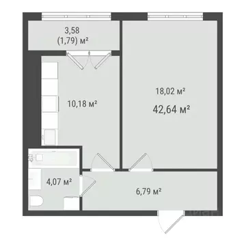 1-к кв. Сахалинская область, Южно-Сахалинск Хомутово п/р,  (40.85 м)