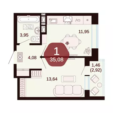 1-комнатная квартира: Ростовская область, Аксай (35.08 м)