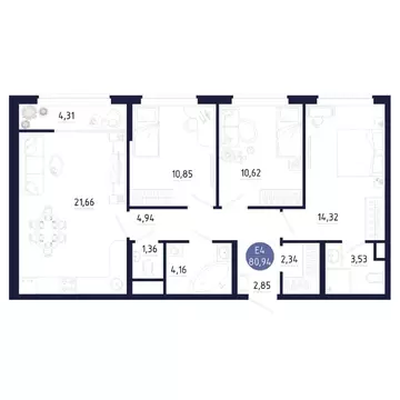 3-к кв. Тульская область, Тула ул. Щегловская засека, 2 (80.94 м)