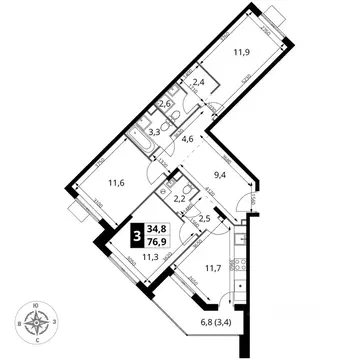 3-к кв. Московская область, Химки Подрезково мкр, 1-й Шереметьевский ...