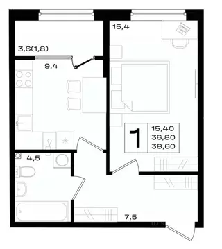 1-к кв. Ростовская область, Аксай просп. Аксайский (38.6 м)