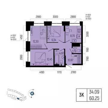 3-к кв. Башкортостан, Уфа Глумилино-1 мкр, Новатор жилой комплекс ...