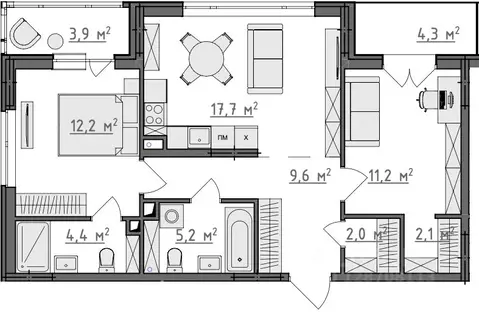 2-к кв. Владимирская область, Владимир Сновицы-Веризино мкр,  (67.64 ...