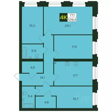 4-к кв. Чувашия, Чебоксары просп. Чебоксарский, 47к2 (130.1 м)