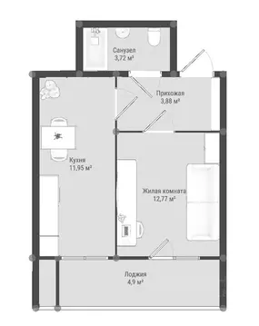 1-к кв. Крым, Керчь  (34.77 м)