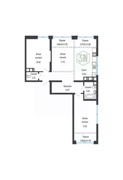 3-к кв. Краснодарский край, Краснодар Черемушки мкр,  (87.52 м)