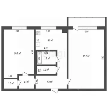 2-к кв. Калужская область, Дзержинский муниципальный округ, Льва ...