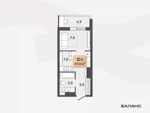 1-к кв. Тюменская область, Тюмень ул. Республики, 204к20 (25.35 м)