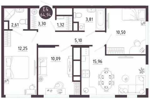 3-к кв. Тульская область, Тула ул. Купцов Гречихиных (64.94 м)