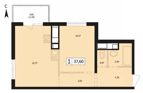 1-к кв. Краснодарский край, Краснодар ул. Автолюбителей, 1Длит4 (37.6 ...